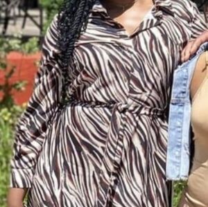 Zara Black, Tan And Brown Wrap Dress with Belt